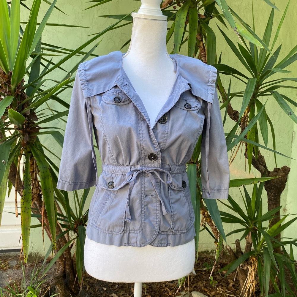 Gray Utility Tie Waist shirt peplum jacket - Picture 4 of 9
